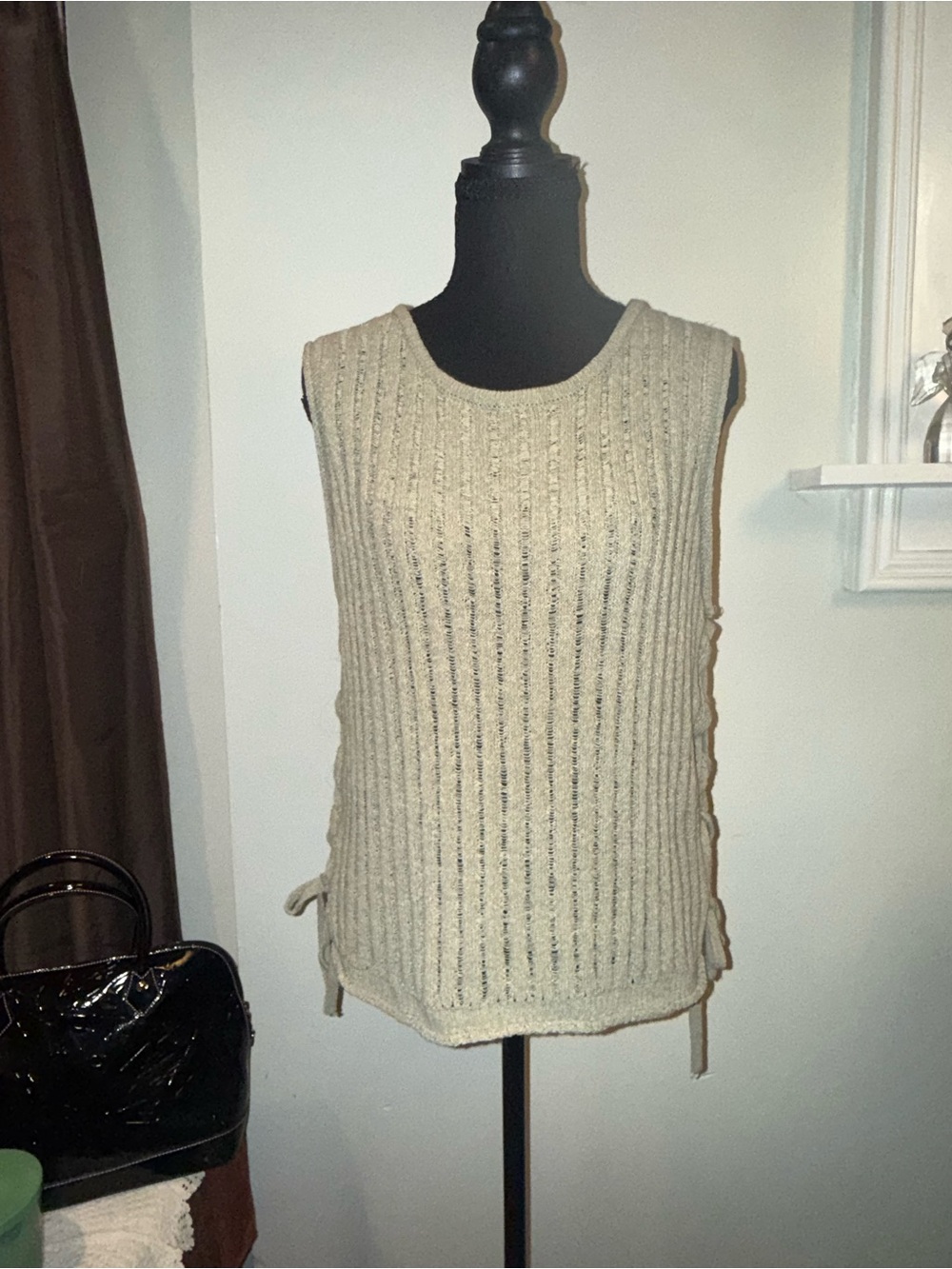 Black Tape_ Sage Ribbed Knit Sleeveless Tank with Side Ties